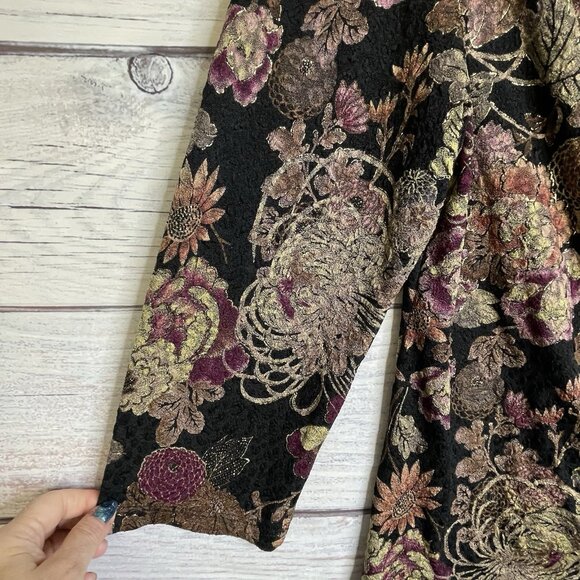 NWT MSK Floral Blouse. XL Cowl Neck Gold Glitter Whimsical Fairy Boho - Picture 5 of 14